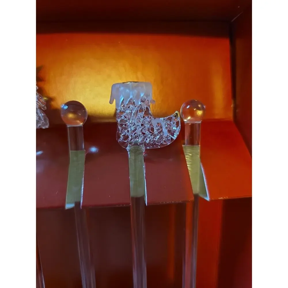 Boston Warehouse Glass Swizzle Stick Set Set Of 6 Christmas Tree Stocking...